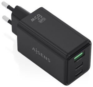 CARGADOR AISENS GAN 65W 2XUSB-C PD3.0 QC4.0 1XUSB-A QC3.0 NEGRO