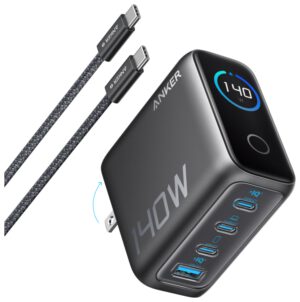 CARGADOR DE PARED ANKER 140W 4 PUERTOS PD 3.1 CON CABLE USB-C NEGRO