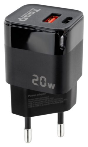 CARGADOR DE PARED TOOQ USB-C/PD + USB-A/QC 20W NEGRO