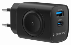 CARGADOR GEMBIRD 2-1 USB CARGA RAPIDA + APPLE WATCH NEGRO