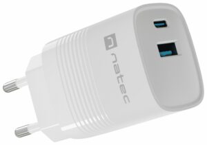 CARGADOR NATEC RIBERA GAN 30W PD3.0 QC3.0 1XUSB-A + 1XUSB-C BLANCO