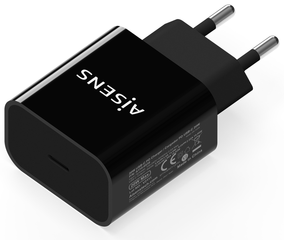 CARGADOR USB-C AISENS PD3.0 1 PUERTO 1xUSB-C 20W NEGRO