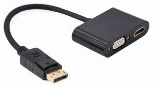 DISPLAY GEMBIRD PORT MACHO A HDMI HEMBRA + CABLE ADAPTADOR VGA HEMBRA NEGRO