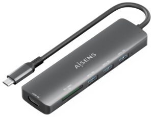 USB-C DOCK AISENS 6 EN 1 USB-C A 1XHDMI 3XUSB-A 1XSD 1XMICRO SD 15CM
