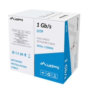 BOBINA CABLE RED LANBERG UTP RJ45 1GB/S SOLIDO CCA AWG23 305M GRIS