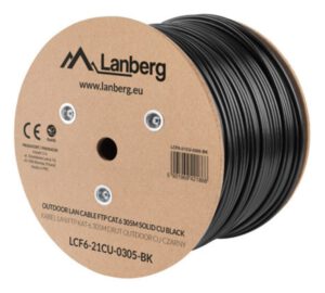 BOBINA CAT.6 LANBERG OUTDOOR FTP RJ45 SOLIDO COBRE FLUKE TESTED AWG24 305M NEGRO