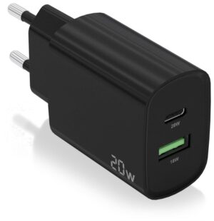 CARGADOR AISENS 20W 1XUSB-C PD3.0 1XUSB-A QC3.0 NEGRO
