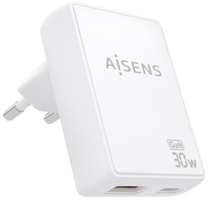 CARGADOR AISENS GAN PARED 30W USB-C PD3.0 QC4.0 USB-A QC3.0 BLANCO