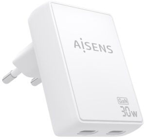 CARGADOR AISENS GAN PARED ULTRA DELGADO 30W 2XUSB-C PD3.0 QC4.0 BLANCO