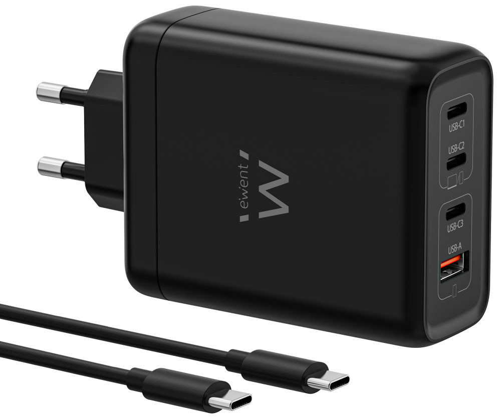 CARGADOR EWENT EW1337 GAN FAST 140W 4 USB-C+USB-A CON CABLE