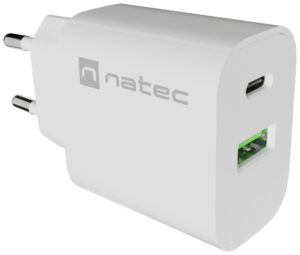 CARGADOR NATEC RIBERA 20W 1XUSB-A QC3.0 + 1XUSB-C PD3.0 BLANCO