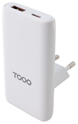 CARGADOR TOOQ PARED GAN USB-C/PD+USB-A/QC 65W, BLANCO