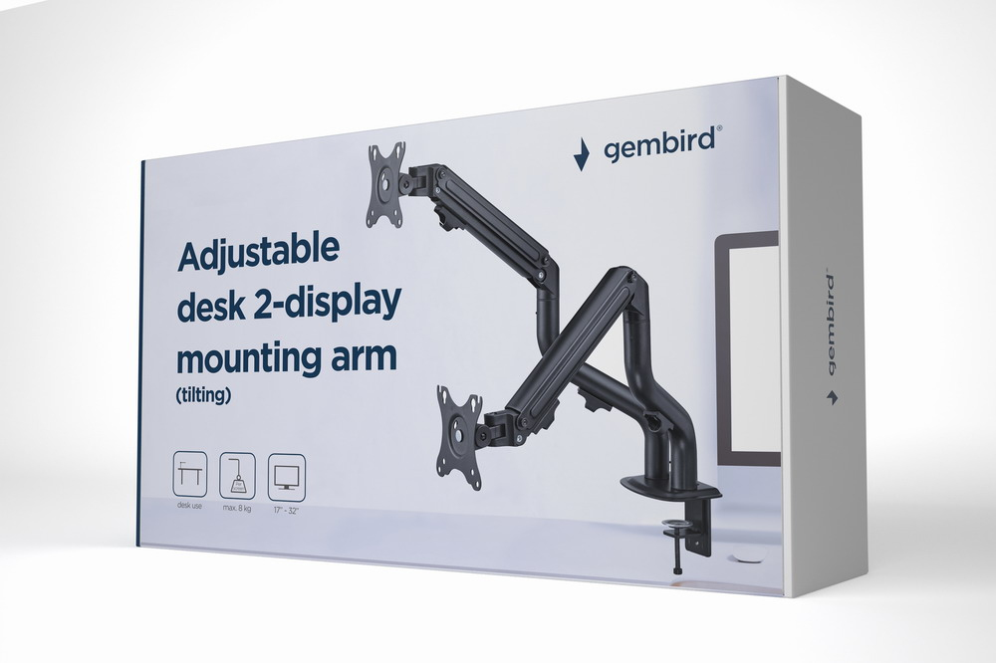 SOPORTE ESCRITORIO AJUST GEMBIRD CON BRAZO PARA 2 PANTALLAS 17-32 HASTA 8 KG