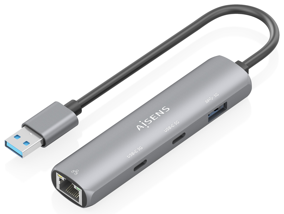 USB3.0 DOCK AISENS USB-A A ETHERNET GIGABIT HUB 2XUSB-C+1XUSB-A GRIS 15CM